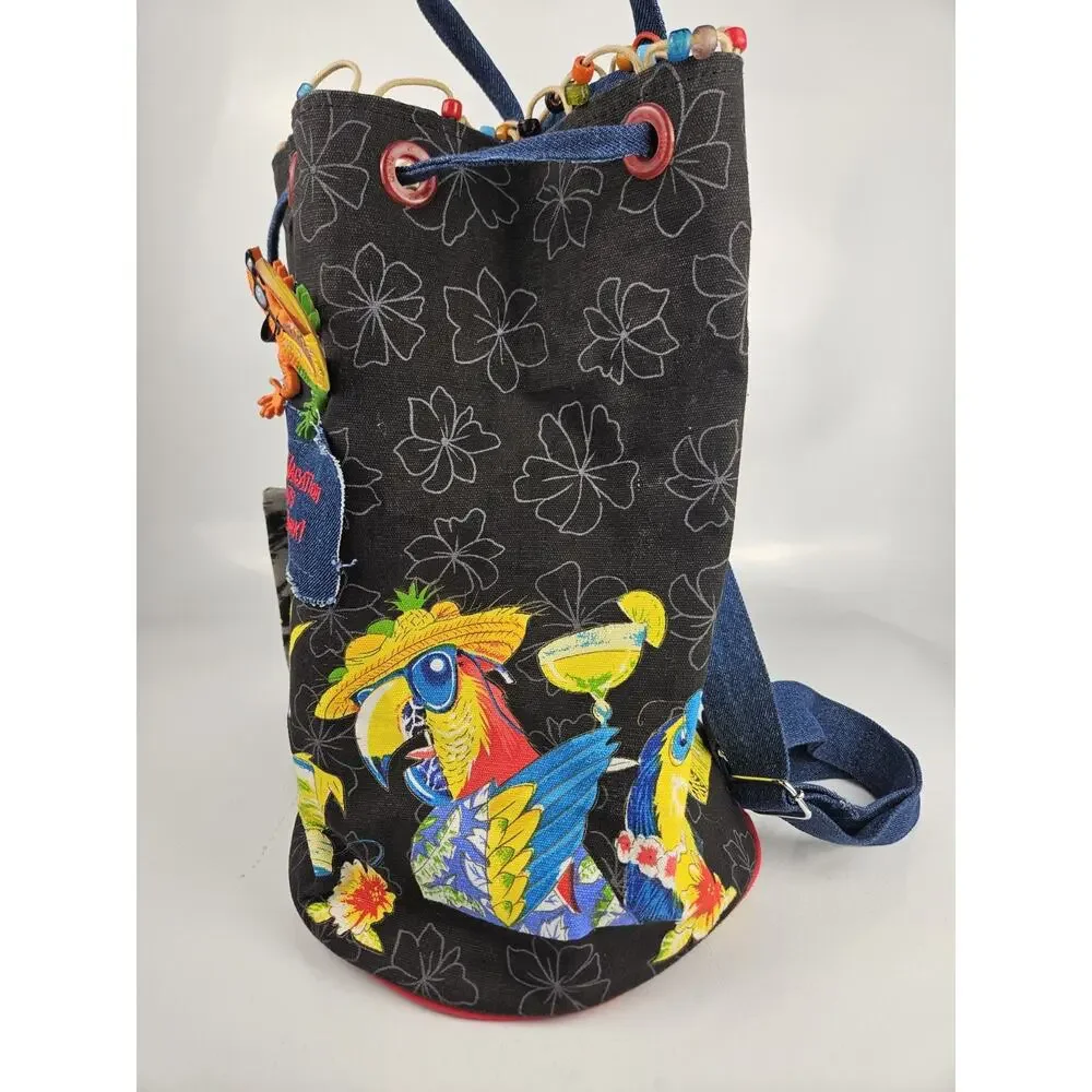 CARIBBEANO SOUL Parrot Party Canvas Beach Shoulder Tote Bag‎ + Coin Purse Unworn
